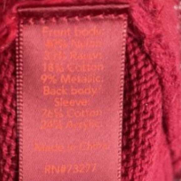 JENNIFER LOPEZ SWEATER RED EYELASH W/METALLIC DESIGN 3/4 RAGLAN SLEEVE SIZE L - Picture 4 of 8